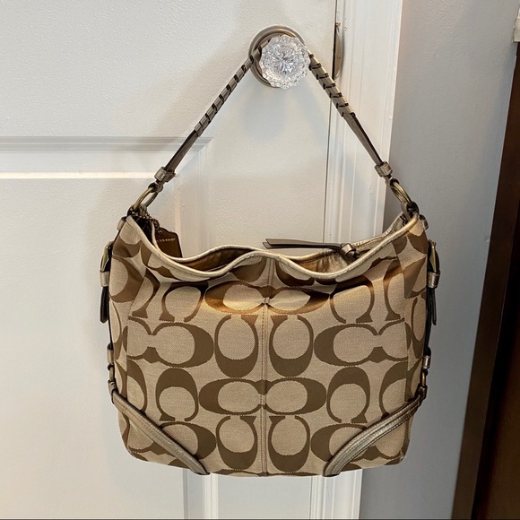 Coach Signature Print Hobo Bag - Tan and Bronze - Picture 3 of 13